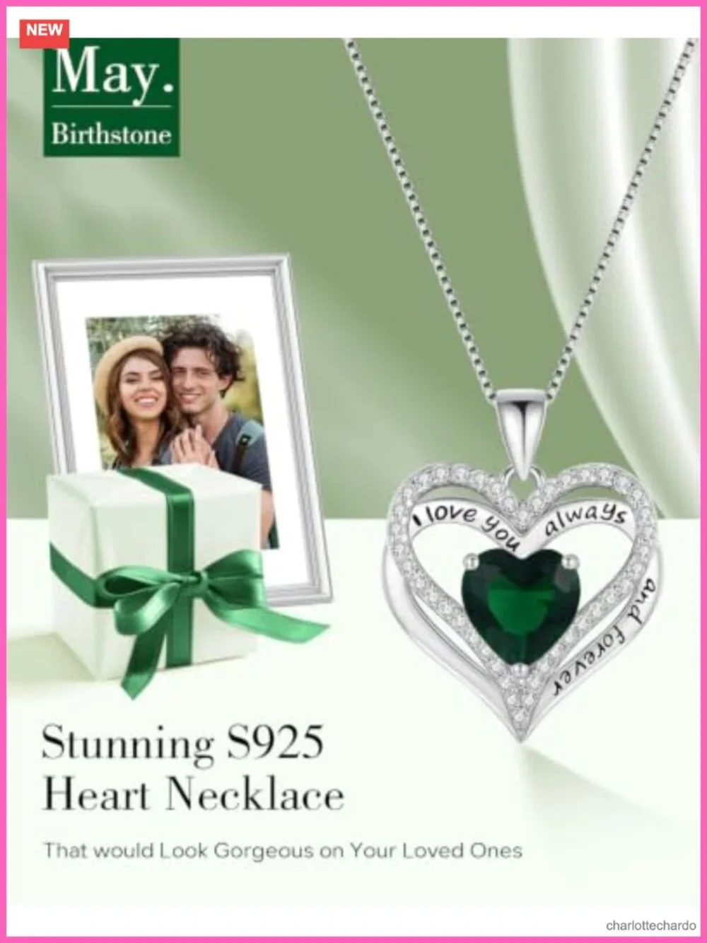 S925 Sterling Silver Heart Pendant Necklace I Love You Always Forever